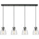 Newton Bell 4 Light 51.75 inch Matte Black Linear Pendant Ceiling Light in Seedy Glass