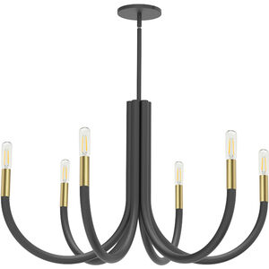 Wand 6 Light 28 inch Matte Black with Aged Brass Chandelier Ceiling Light in Matte Black and Aged Brass