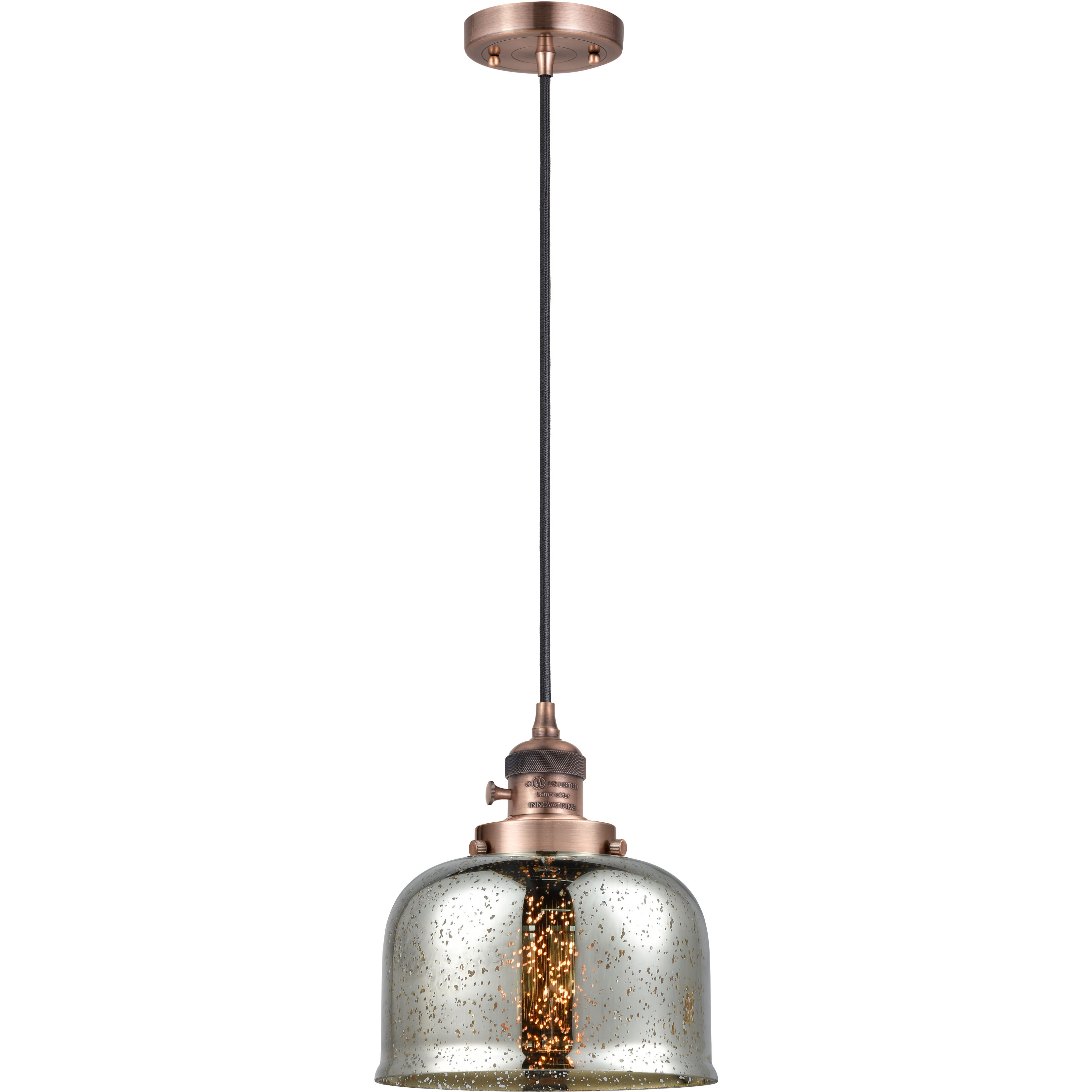 Franklin Restoration Bell 1 Light 8 inch Antique Copper Mini Pendant Ceiling Light in Incandescent, Silver Plated Mercury