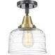 Franklin Restoration Bell LED 8 inch Black Antique Brass Flush Mount Ceiling Light in Clear Deco Swirl Glass