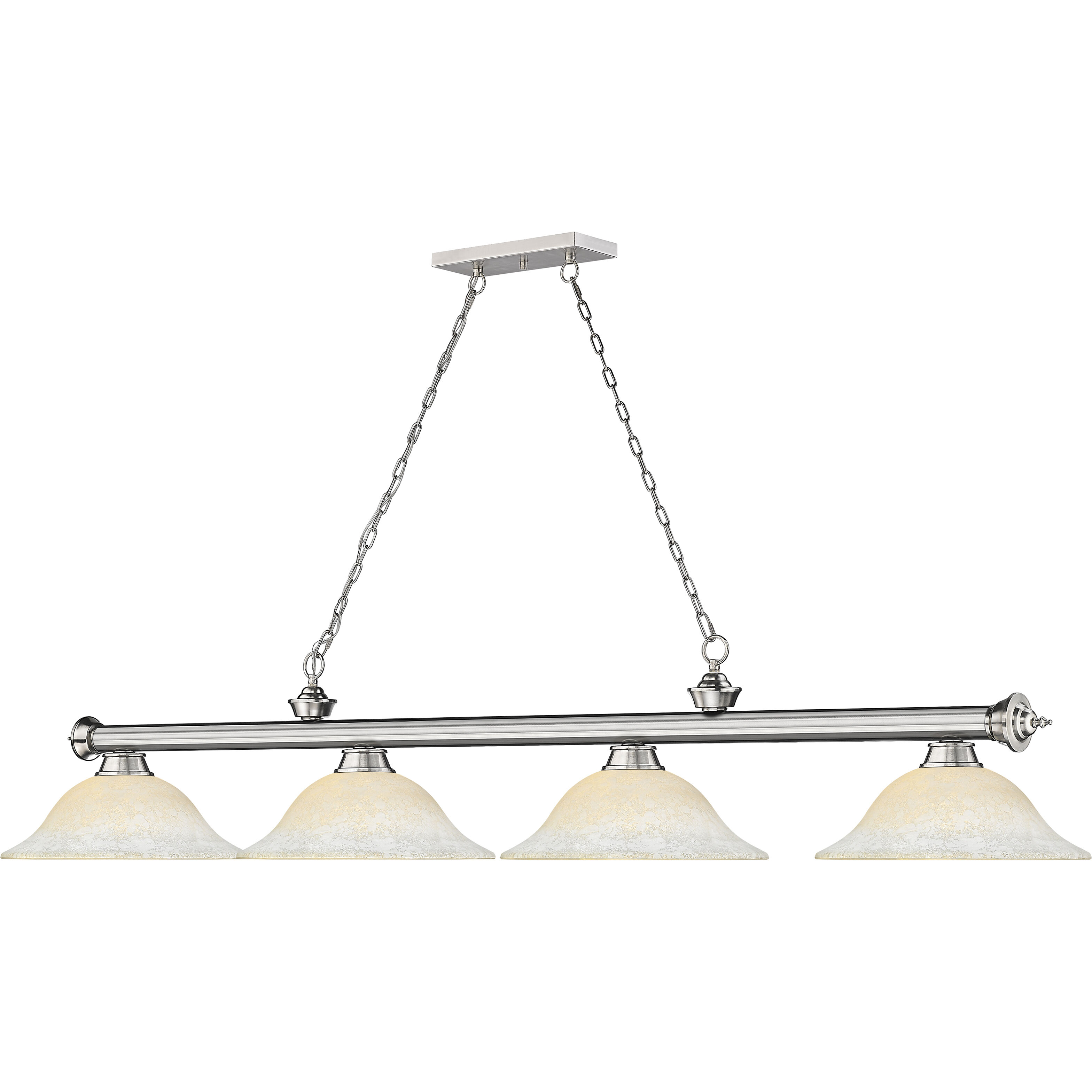 Cordon 4 Light 81.75 inch Brushed Nickel Billiard Ceiling Light in White Mottle Glass