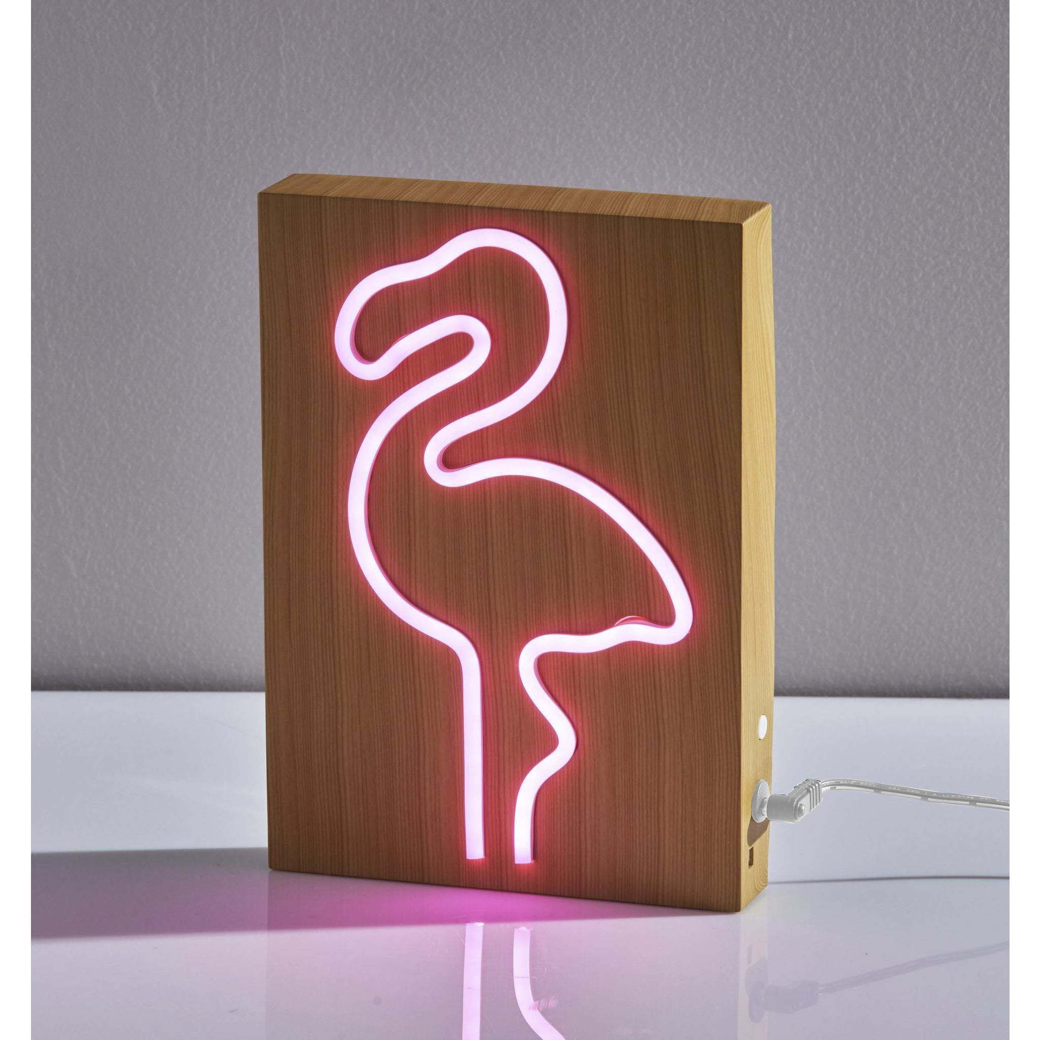 Wood Framed 9 inch 0.5 watt Natural Wood Grain on Plastic - Water Transfer Table/Wall Lamp Portable Light, Neon Flamingo, Simplee Adesso