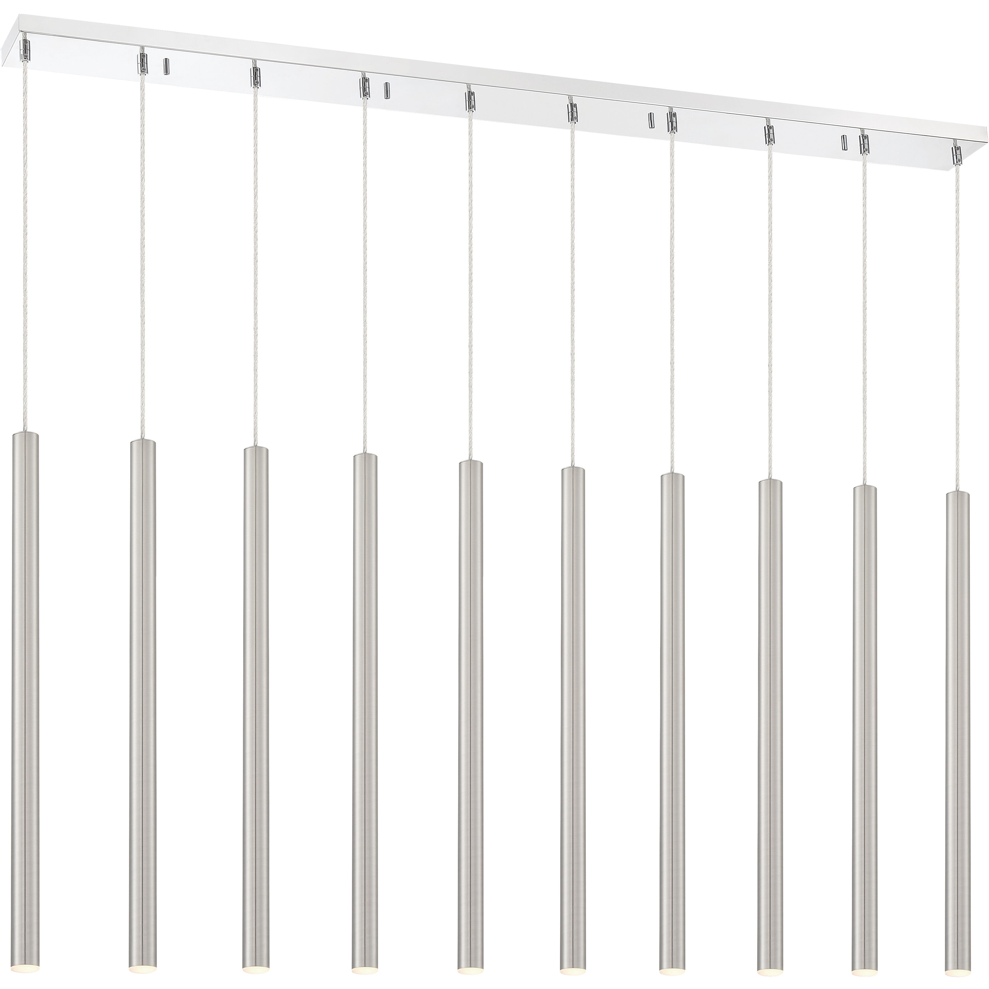 Forest LED 56.5 inch Chrome Linear Chandelier Ceiling Light in Brushed Nickel Steel, 10, 37