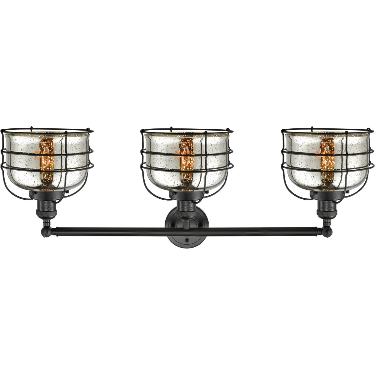 Franklin Restoration Large Bell Cage LED 34 inch Matte Black Bath Vanity Light Wall Light in Silver Plated Mercury Glass, Franklin Restoration