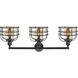 Franklin Restoration Large Bell Cage LED 34 inch Matte Black Bath Vanity Light Wall Light in Silver Plated Mercury Glass, Franklin Restoration