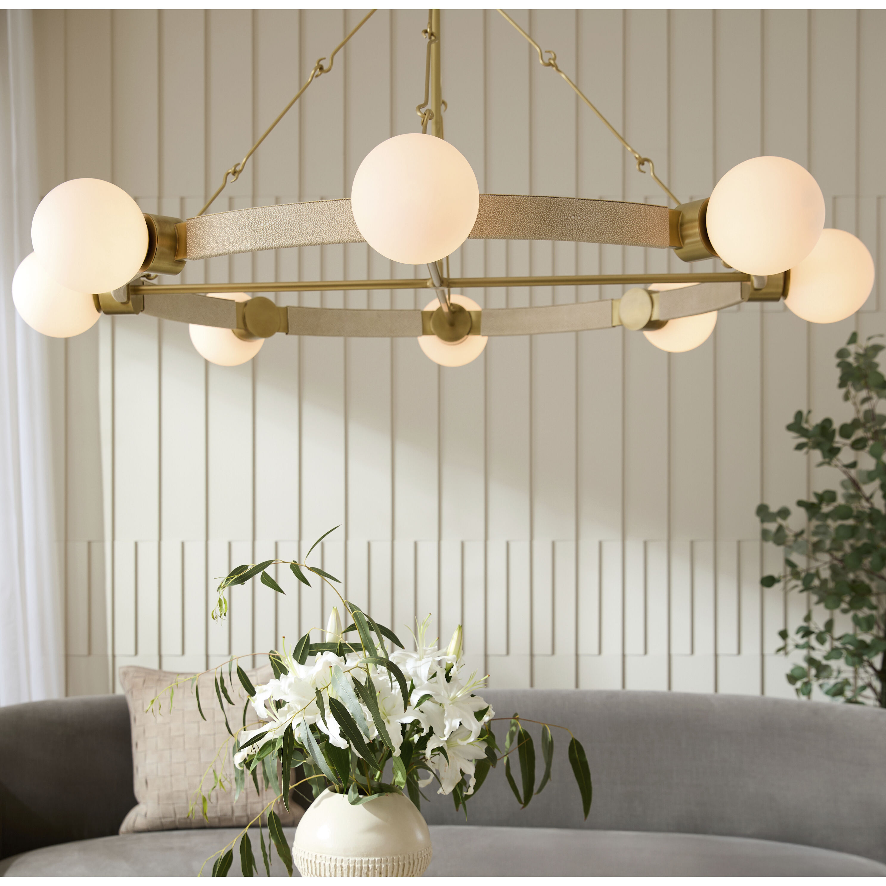 Liberty 8 Light 55.5 inch Ivory with Antique Brass Chandelier Ceiling Light