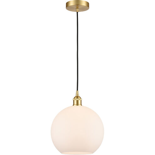 Edison Athens LED 10 inch Satin Gold Mini Pendant Ceiling Light in Matte White Glass