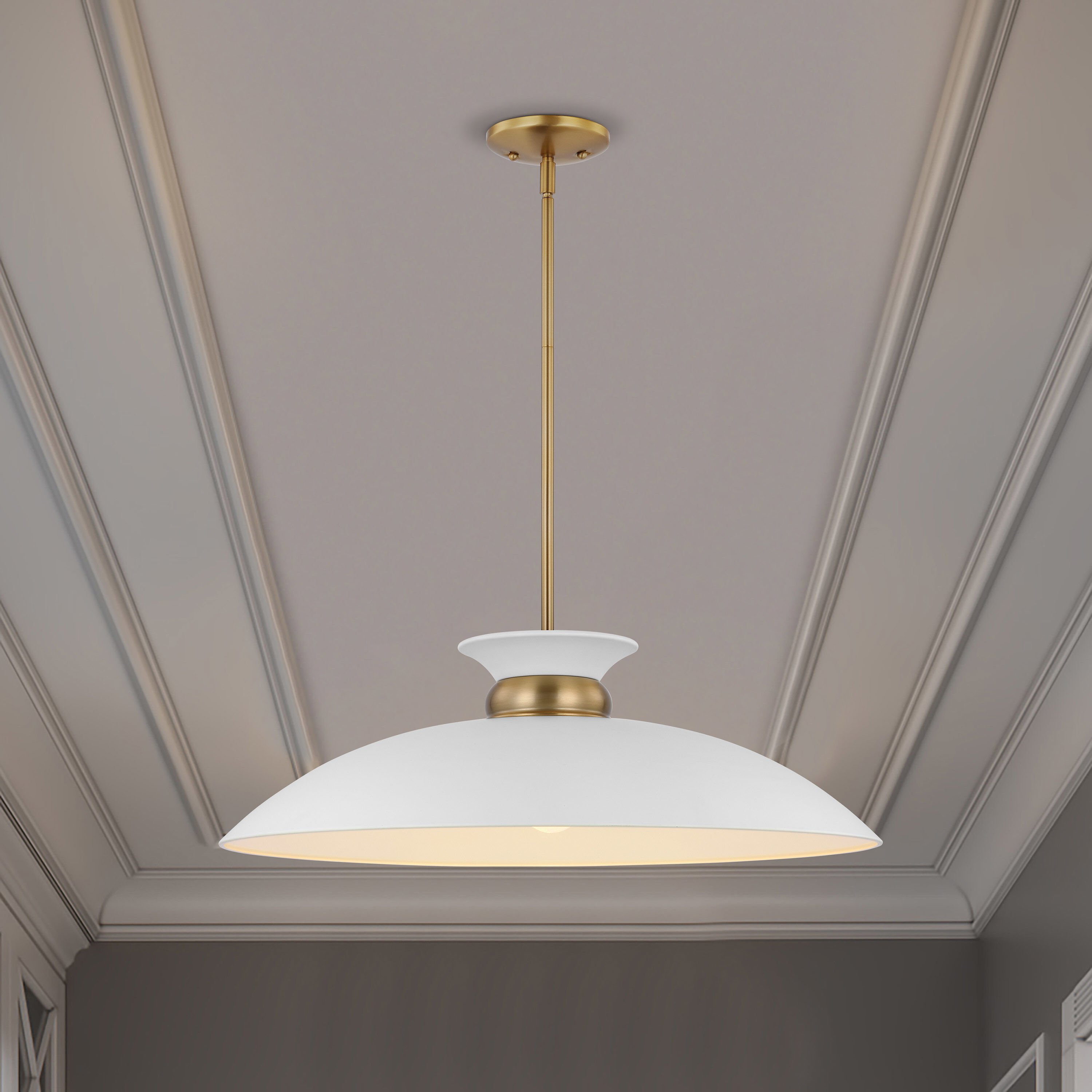 Perkins 1 Light 24 inch Matte White/Burnished Brass Pendant Ceiling Light