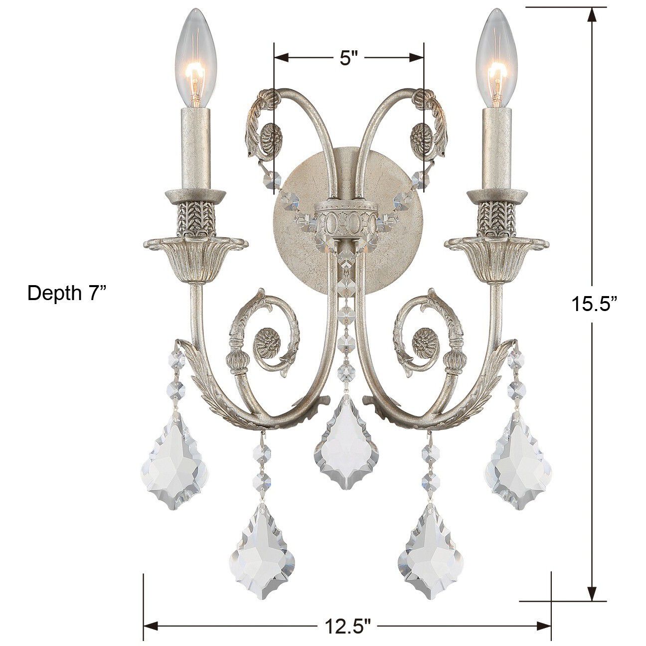 Regis Bath Wall Light in Clear Hand Cut, Olde Silver