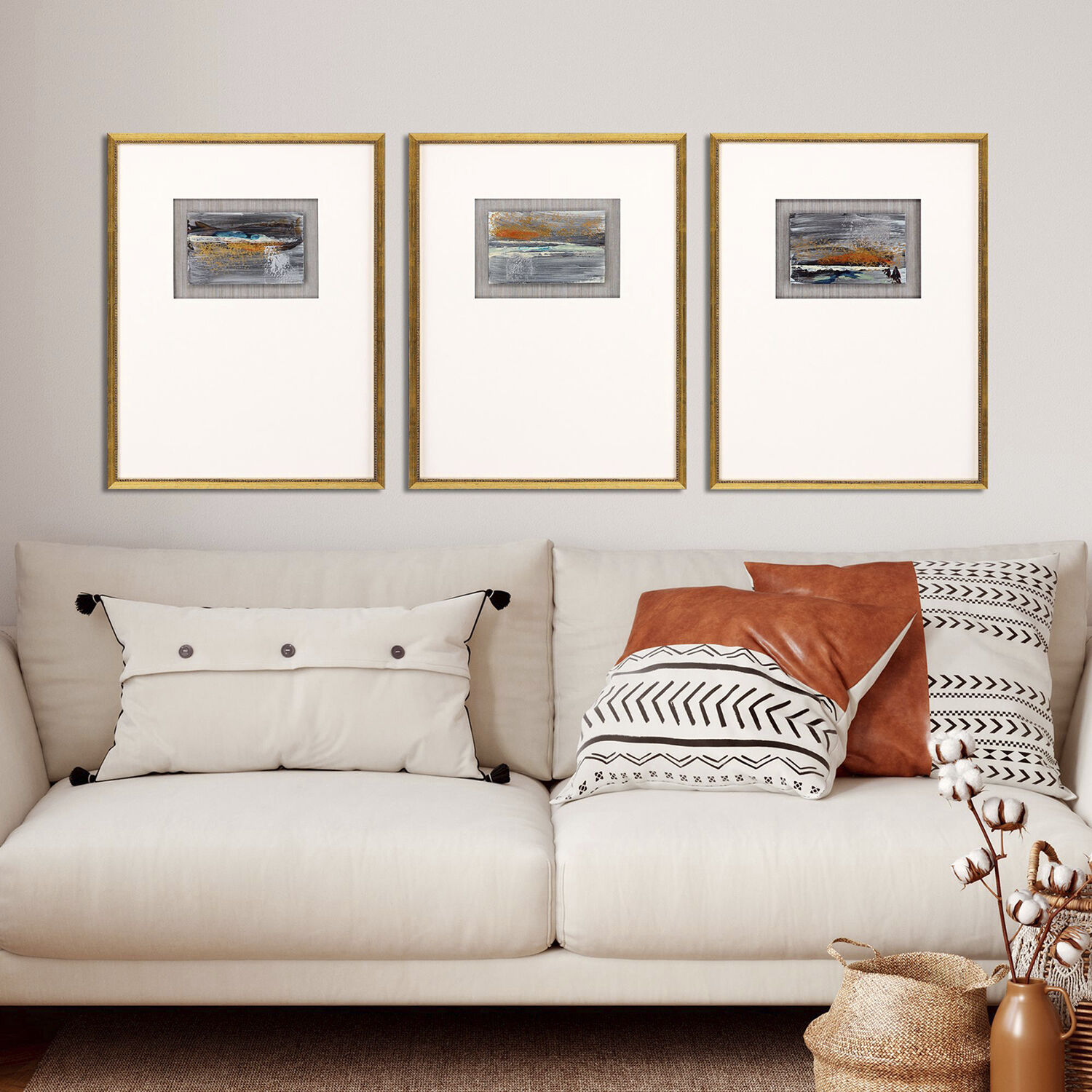 Broken Landscape Gray and Metallic and Rust and Turquoise Framed Art, The Studio