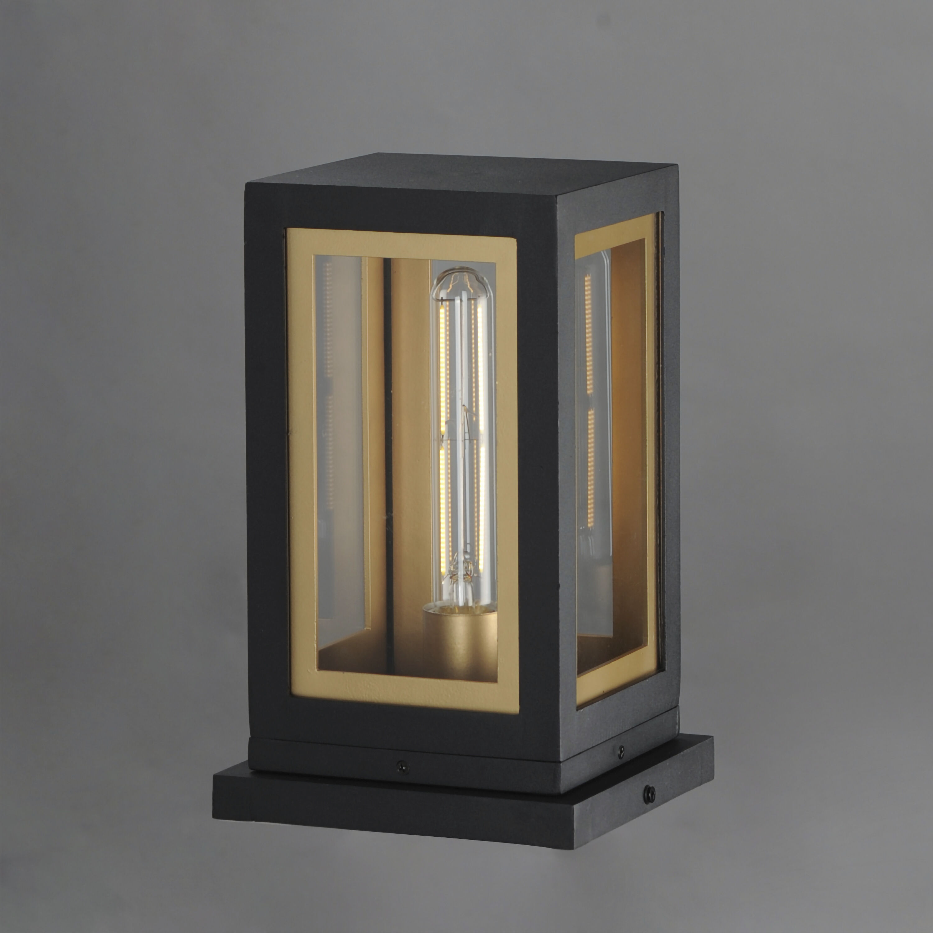 Neoclass 11.5 inch 60 watt Black and Gold Outdoor Deck Lantern in Clear