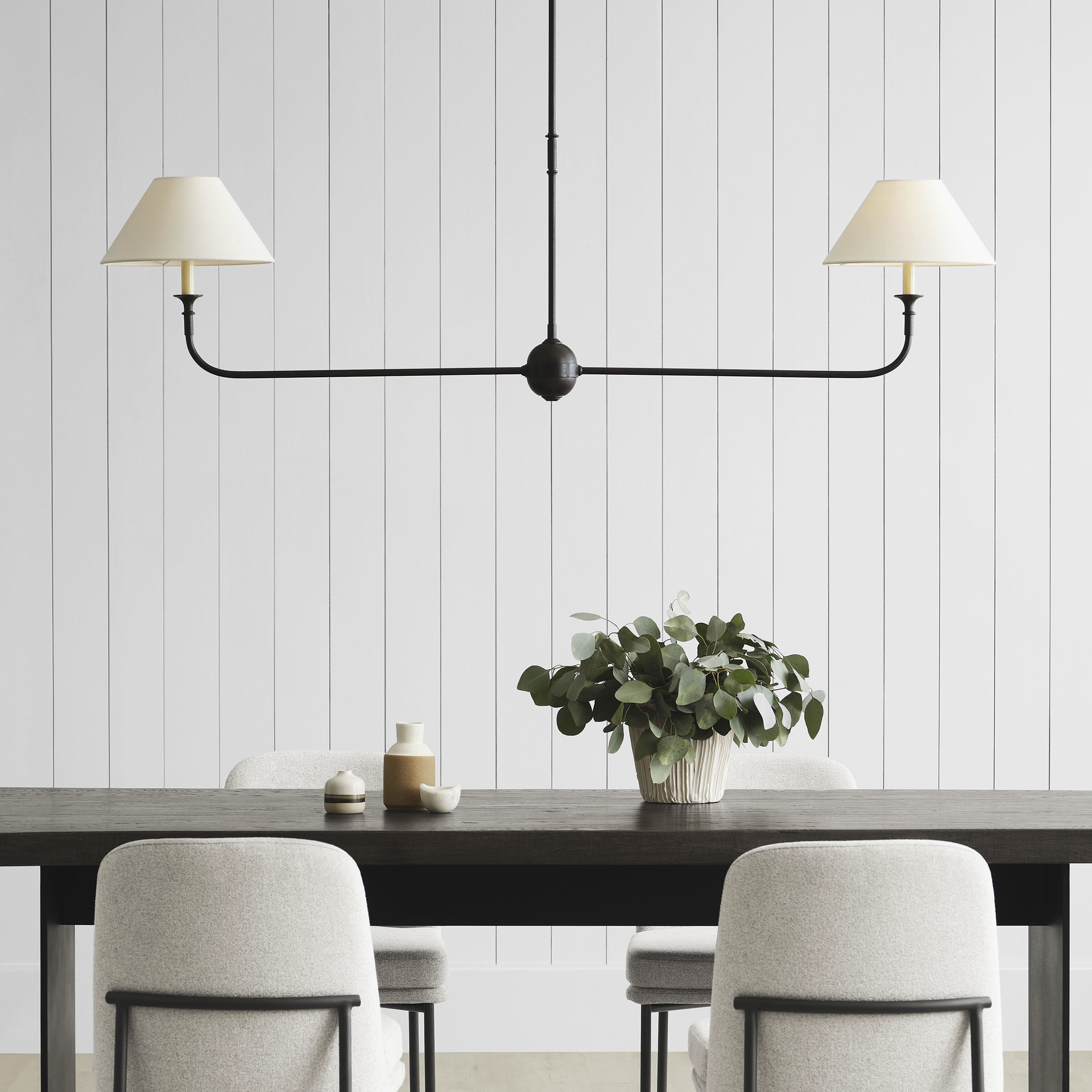 Thomas O'Brien Piaf LED 62 inch Aged Iron and Ebonized Oak Linear Pendant Ceiling Light, Large