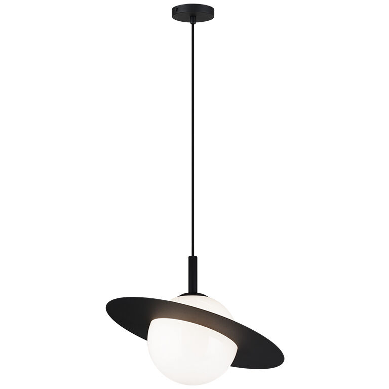 Saturn 1 Light 20 inch Black and Opal Pendant Ceiling Light in Black and Opal Glass