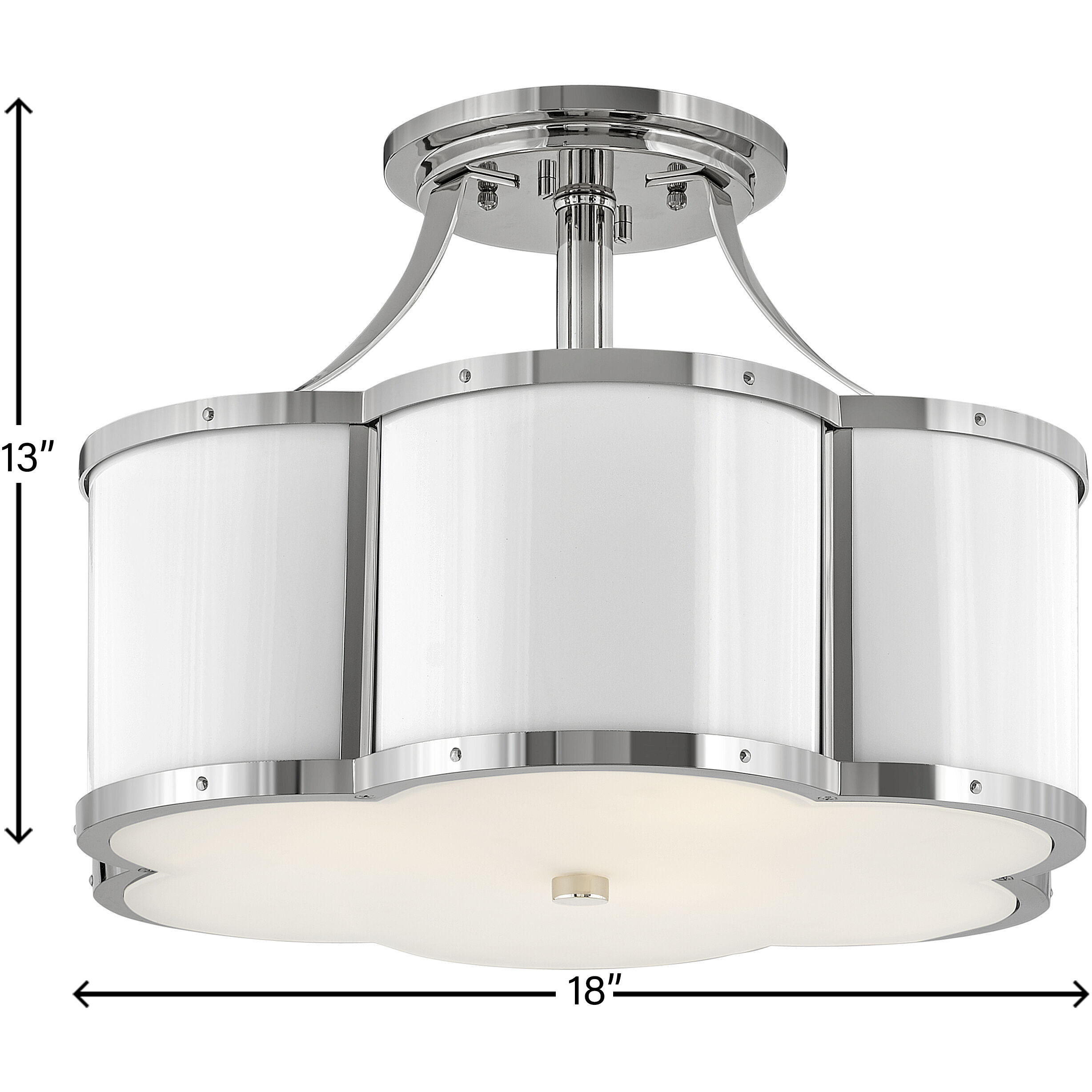 Chance 3 Light 18 inch Polished Nickel with Polished White Indoor Semi-Flush Mount Ceiling Light