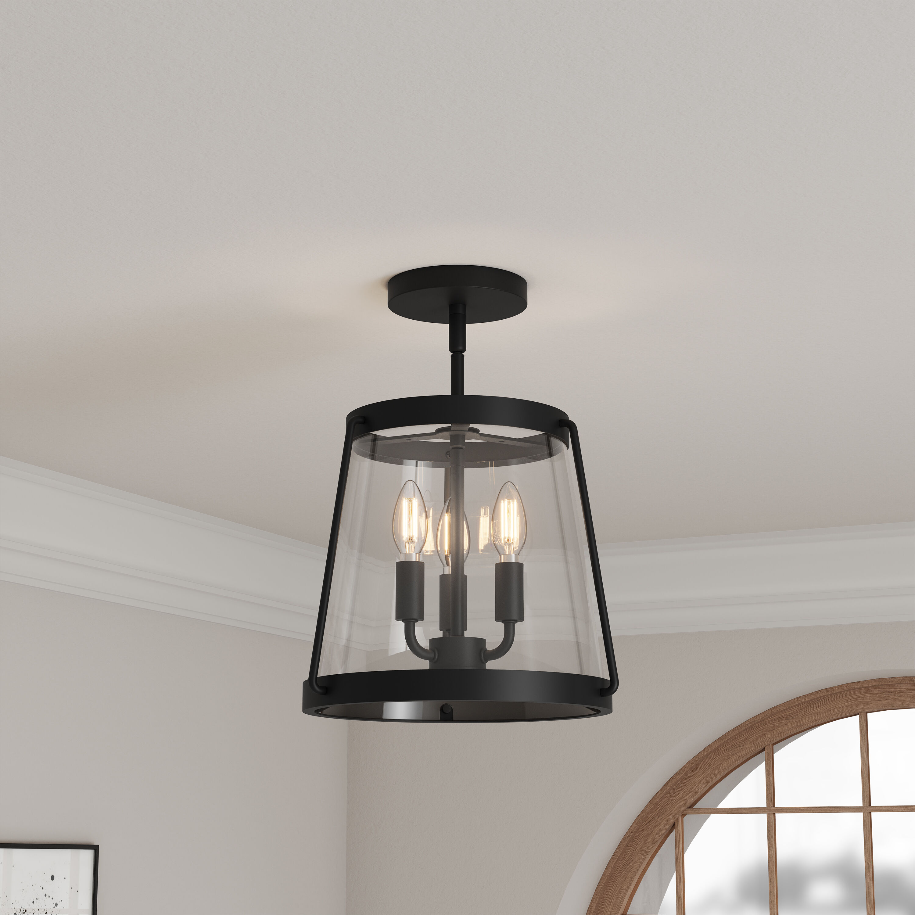 Adabella 3 Light 12.25 inch Matte Black Semi-Flush Mount Ceiling Light