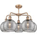 Ballston Athens Deco Swirl 5 Light 26 inch Antique Copper Stem Hung Chandelier Ceiling Light in Light Smoke Deco Swirl Glass