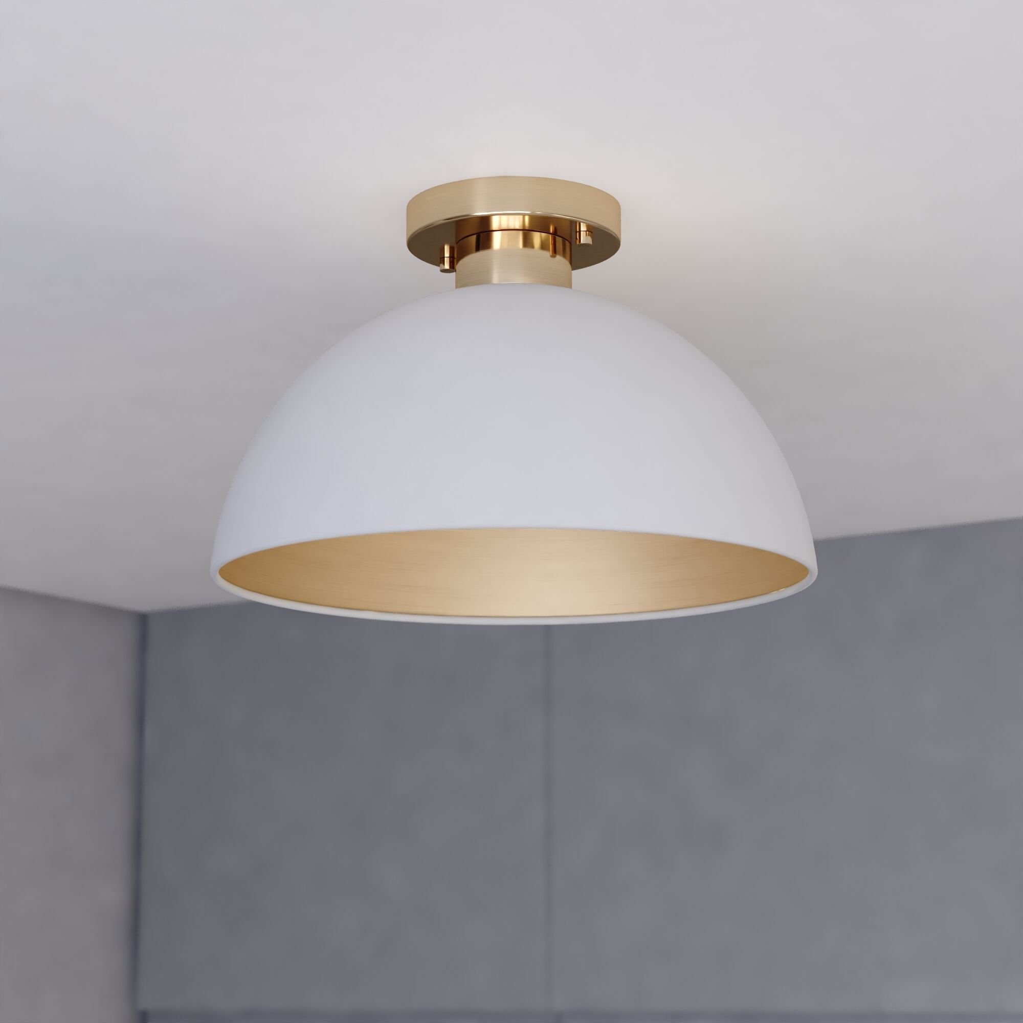 Devon LED 12.75 inch Glossy White and Satin Brass Semi-Flush Mount Ceiling Light