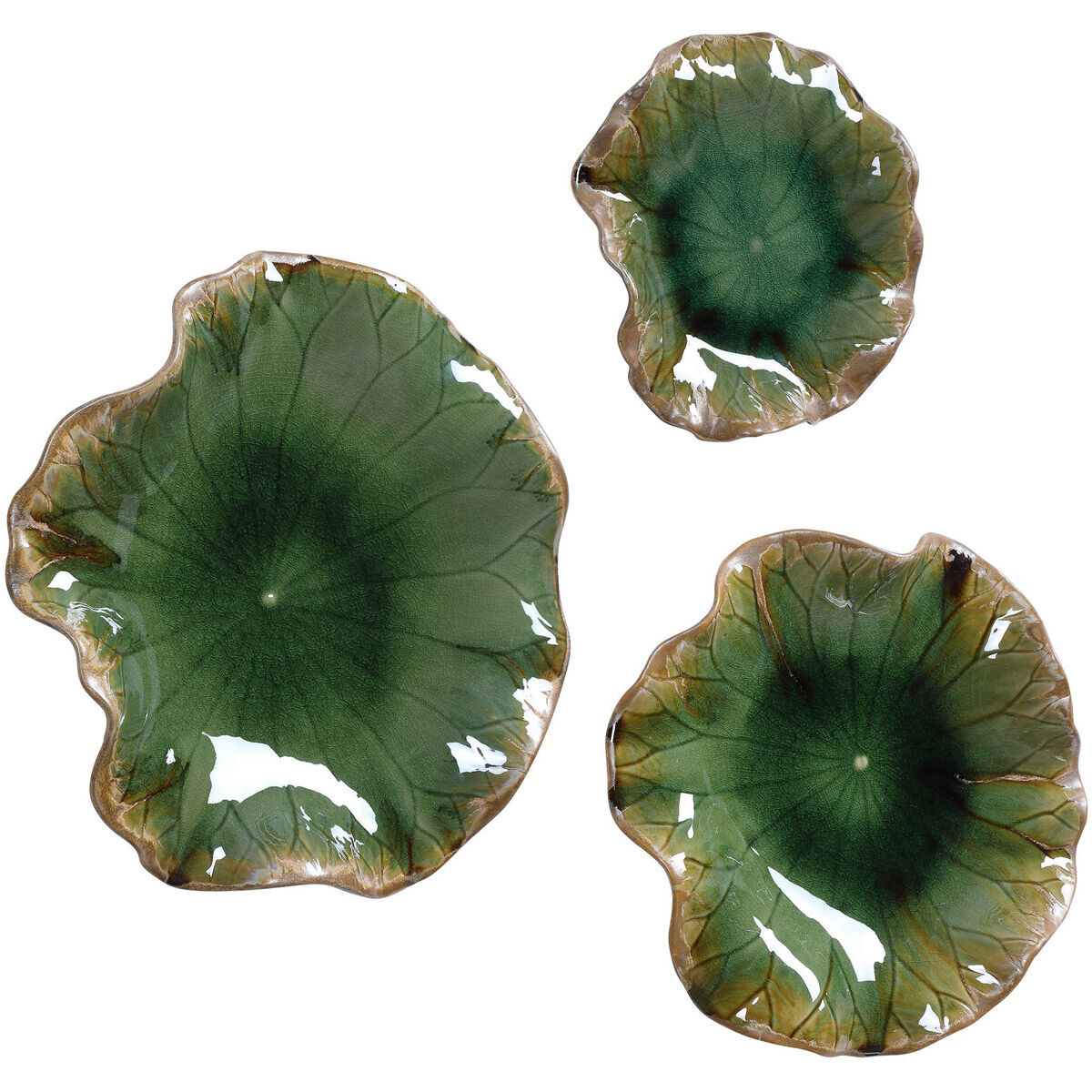 Abella Glazed Forest Green with Brown Wall Decor, Set of 3