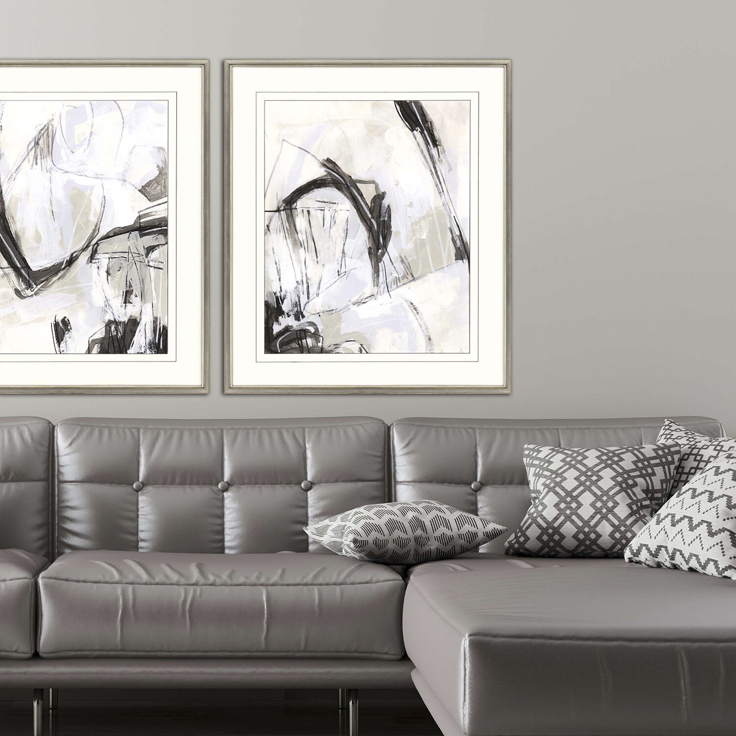 Neutral Boundary White and Blue and Black and Gray Framed Art
