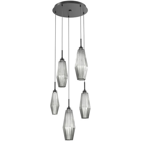 Aalto LED 19.8 inch Matte Black Chandelier Ceiling Light in 3000K LED, Optic Rib Smoke, Round Multi-Port