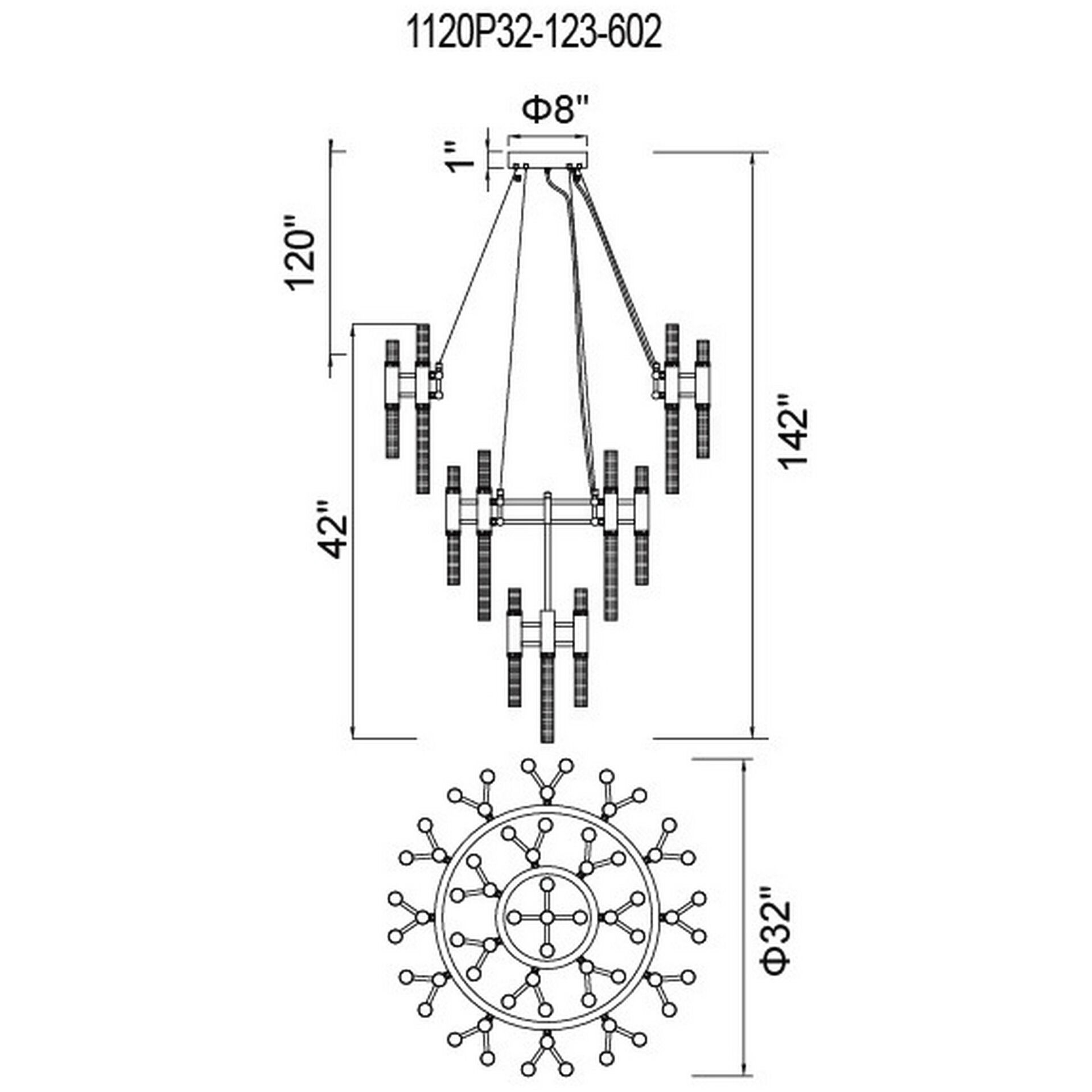 Orgue 123 Light 32 inch Satin Gold Down Chandelier Ceiling Light