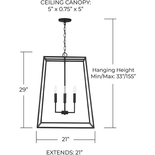 Clint 4 Light 21 inch Black Iron Pendant Ceiling Light