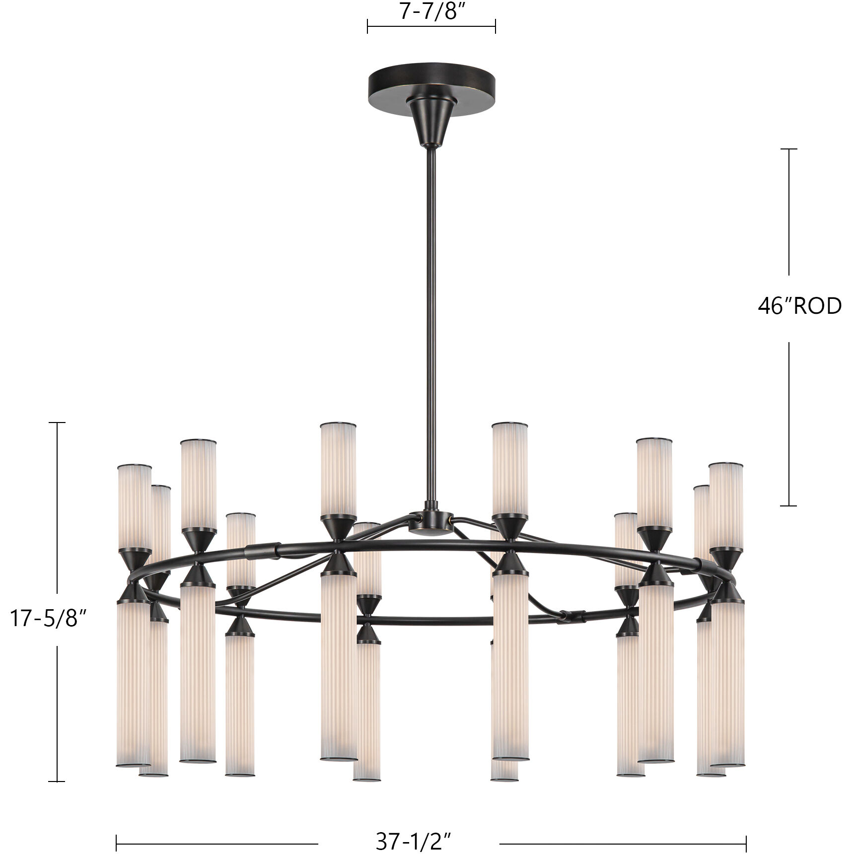 Edwin LED 37.5 inch Urban Bronze/Frosted Ribbed Glass Chandelier Ceiling Light