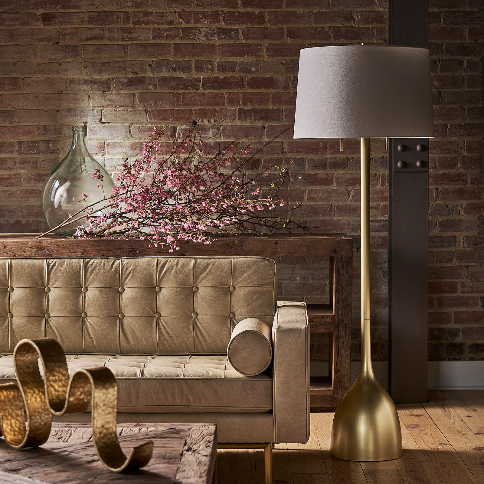 Logan 62 inch 100 watt Natural Brass Floor Lamp Portable Light