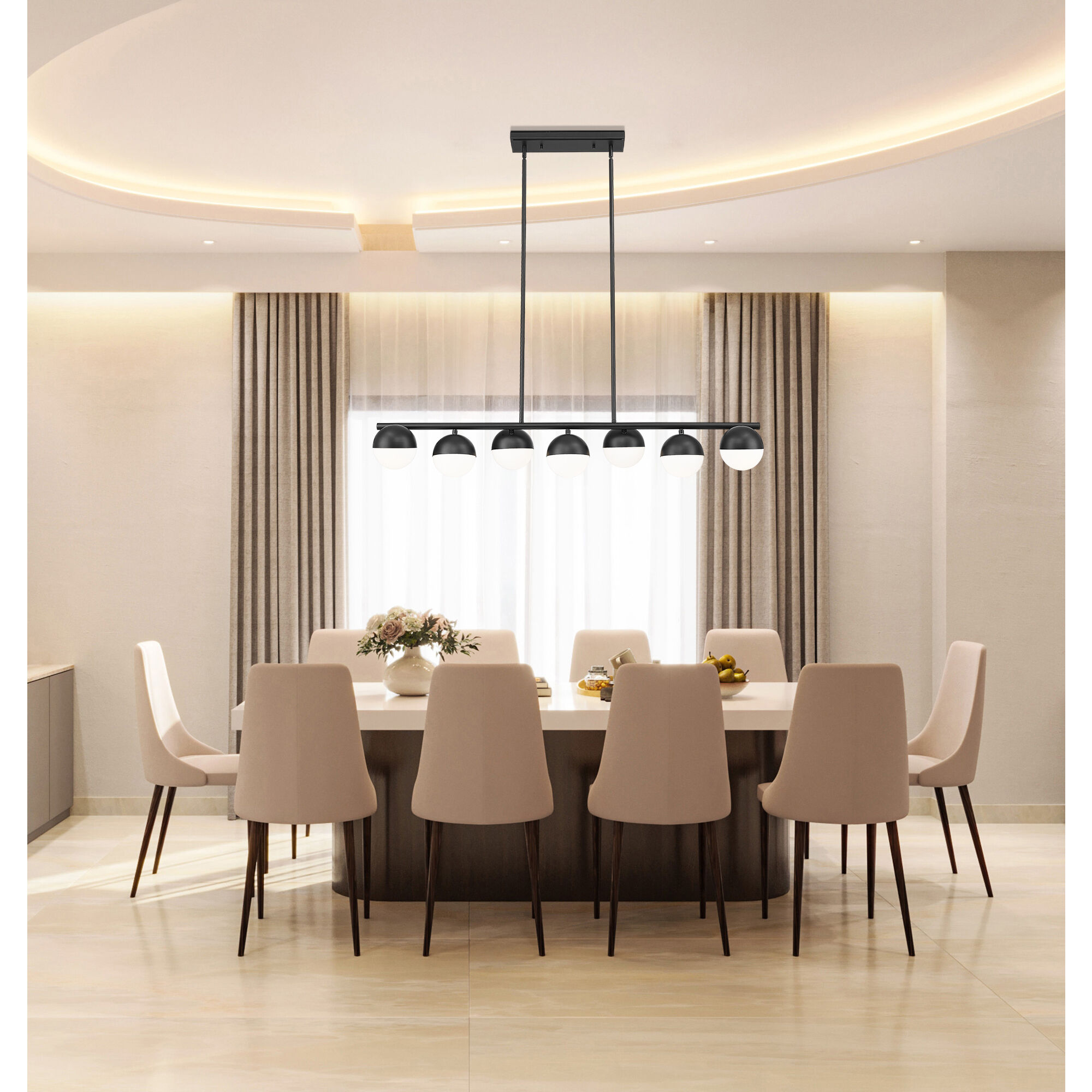 Realm Sphere Linear Chandelier Ceiling Light in Matte Black