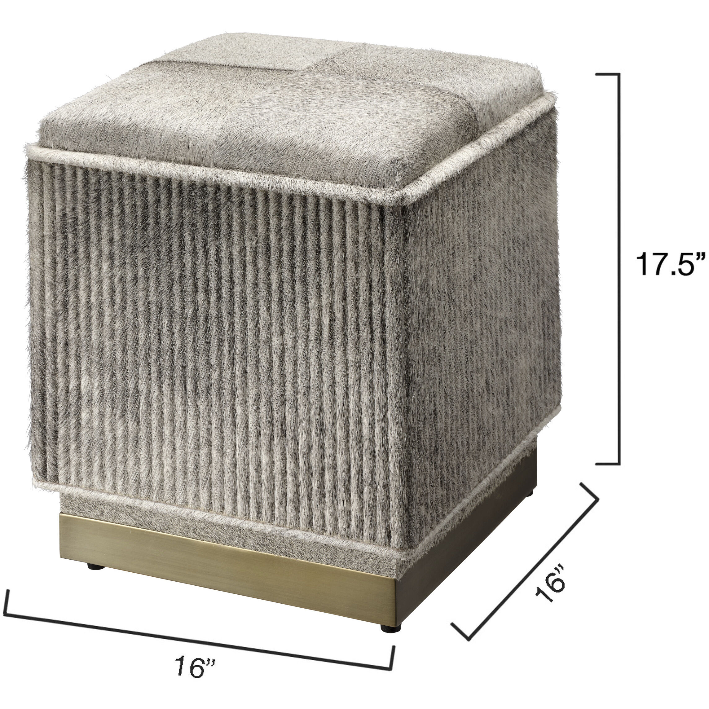 Easton 17.5 inch Grey Hide on Hair and Antique Brass Ottoman