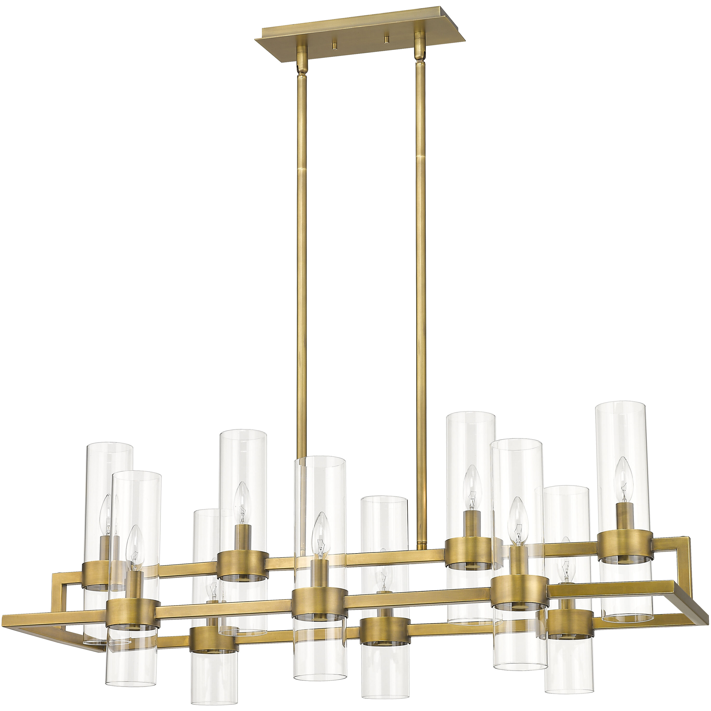 Datus 10 Light 42.5 inch Rubbed Brass Linear Chandelier Ceiling Light