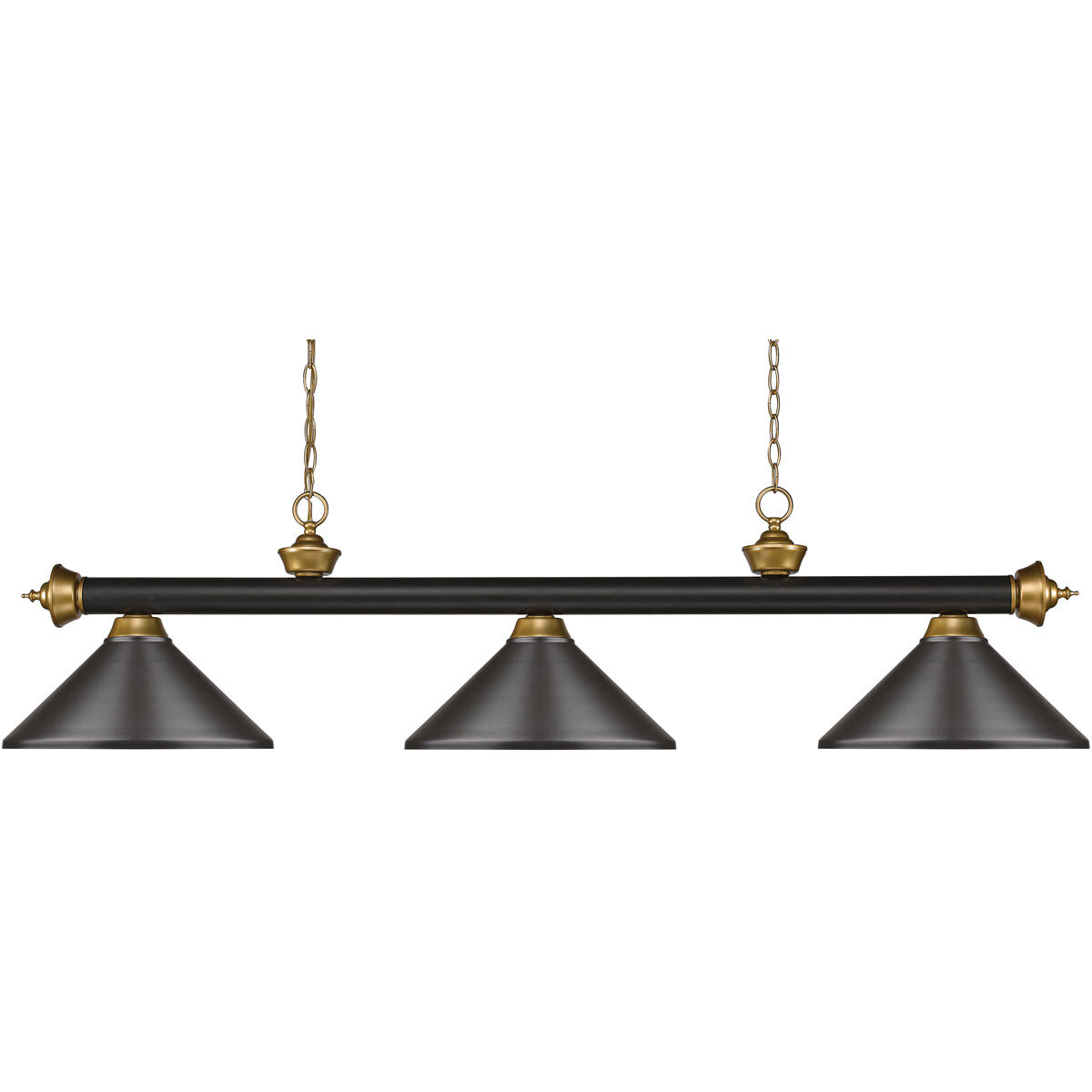 Riviera 3 Light 57 inch Bronze and Satin Gold Billiard Ceiling Light in Bronze Metal, 16
