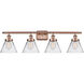 Ballston Large Cone 4 Light 36 inch Antique Copper Bath Vanity Light Wall Light in Clear Glass