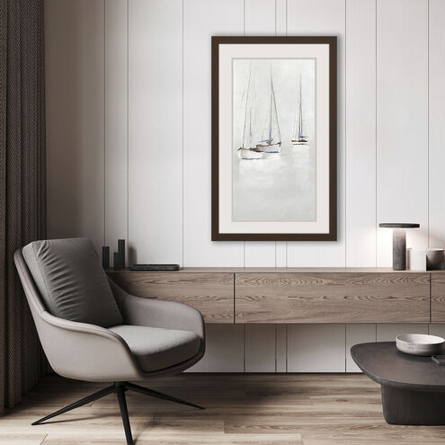 Fog in Harbor White and Beige and Brown and Neutral Framed Art