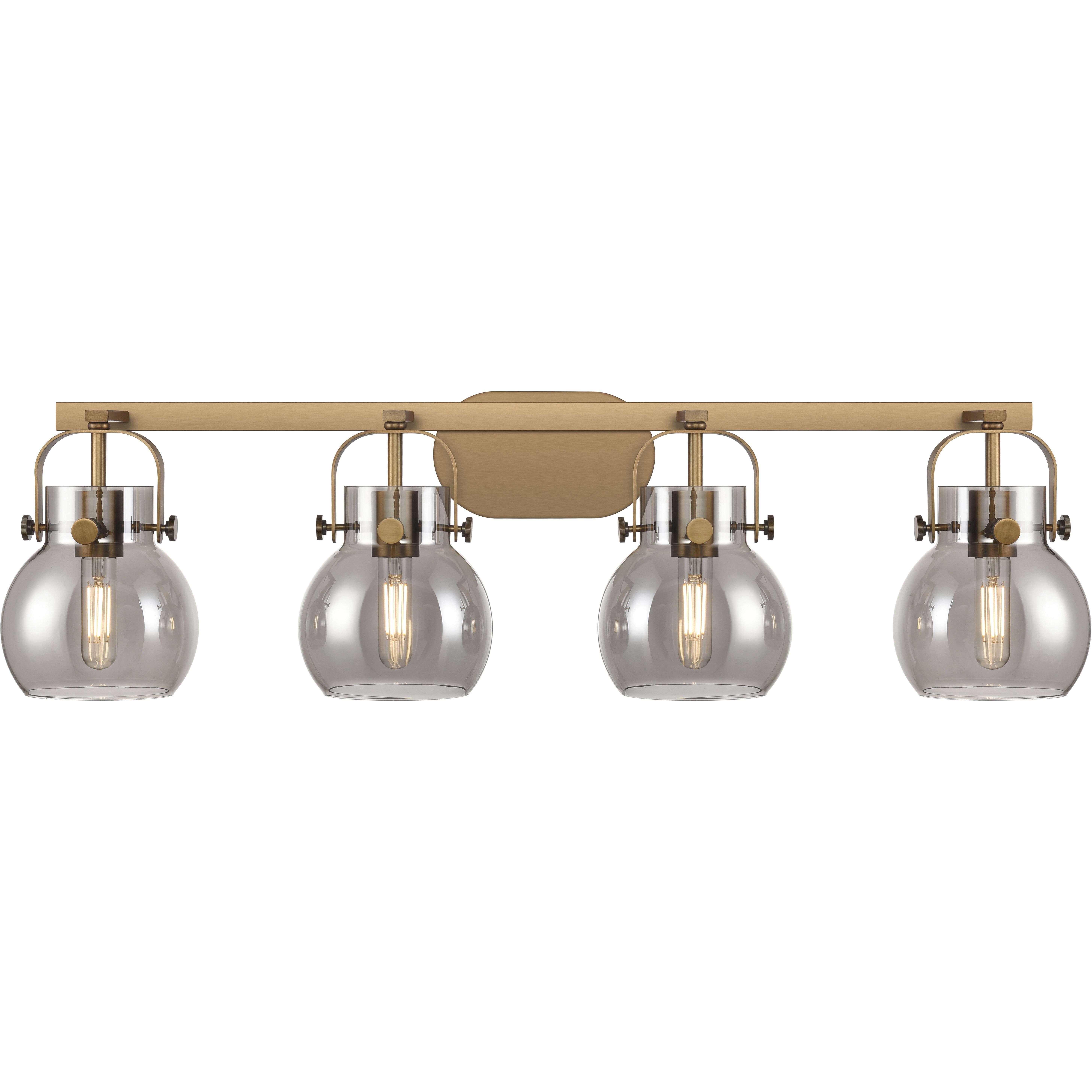 Pilaster II Sphere 4 Light 36.5 inch Brushed Brass Bath Vanity Light Wall Light in Light Smoke Glass