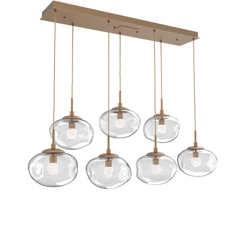 Nova LED LED Novel Brass Linear Pendant Ceiling Light in 2700K LED, Floret Inner - Clear Outer, Multi-Pendant