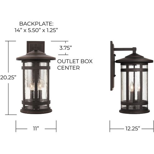 Mission Hills 3 Light 20 inch Oiled Bronze Outdoor Wall Lantern