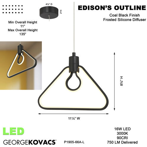 Edison's Outline LED 11.25 inch Coal Pendant Ceiling Light
