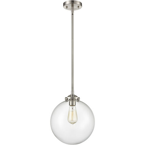 Nouveau Beacon LED 10 inch Brushed Satin Nickel Mini Pendant Ceiling Light in Clear, Nouveau