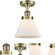 Cone 1 Light 7.75 inch Antique Brass Semi-Flush Mount Ceiling Light in Matte White Glass, 9.75