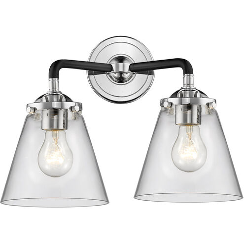 Nouveau Small Cone LED 14 inch Black Polished Nickel Bath Vanity Light Wall Light in Clear Glass, Nouveau