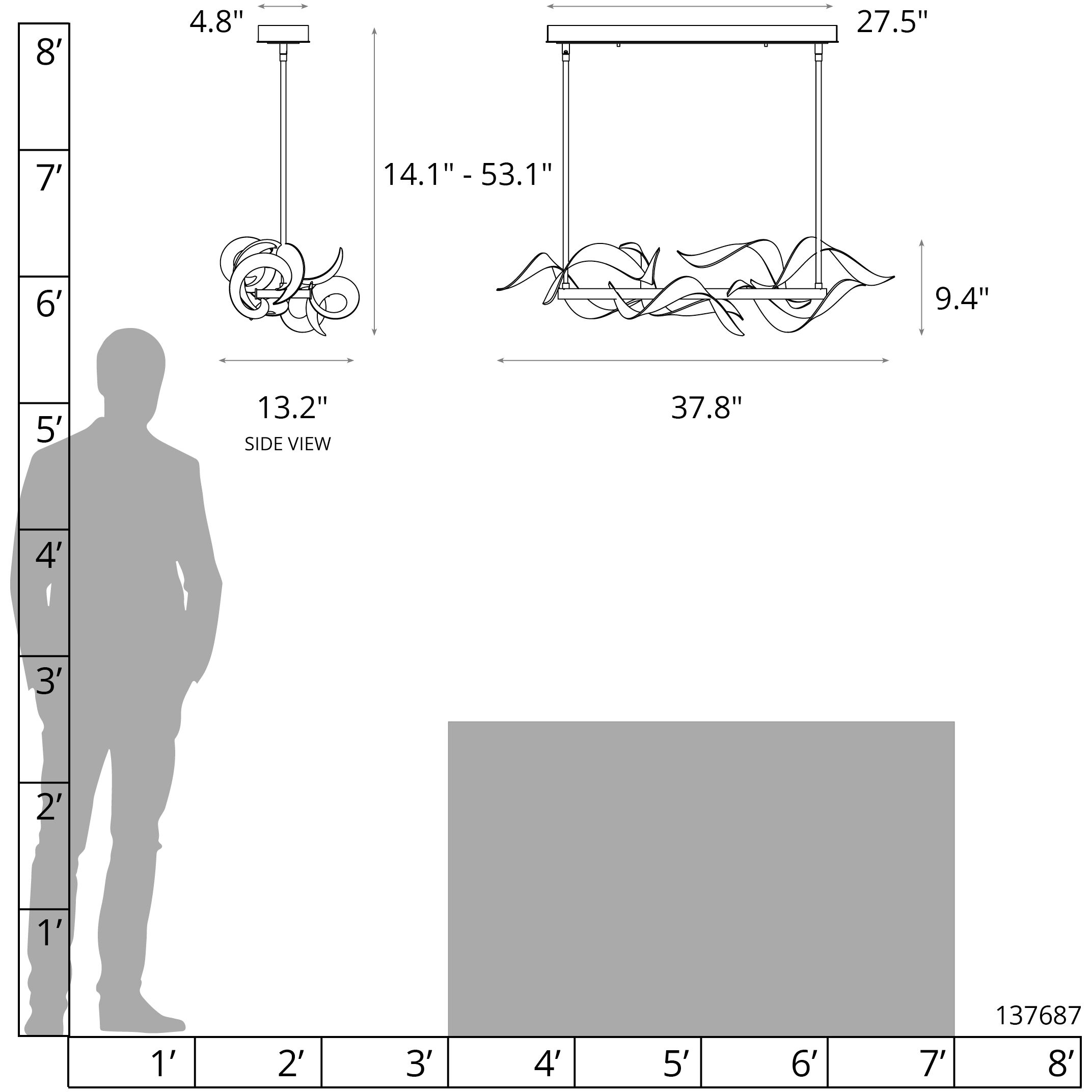 Folio LED 37.8 inch Vintage Platinum Pendant Ceiling Light