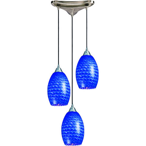Mulinello 3 Light 10 inch Satin Nickel Mini Pendant Ceiling Light in Sapphire Glass