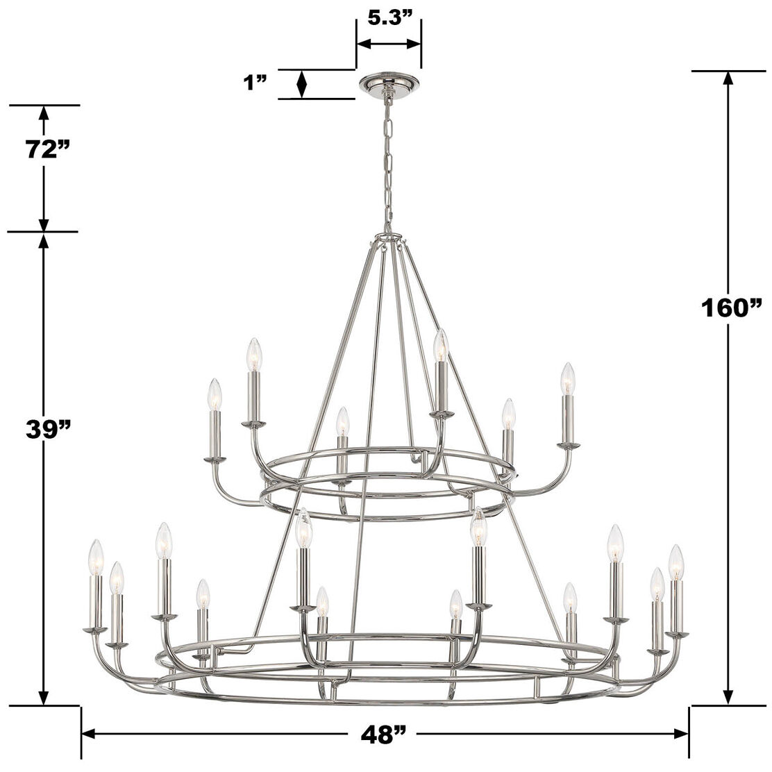 Bailey 18 Light 48 inch Polished Nickel Chandelier Ceiling Light