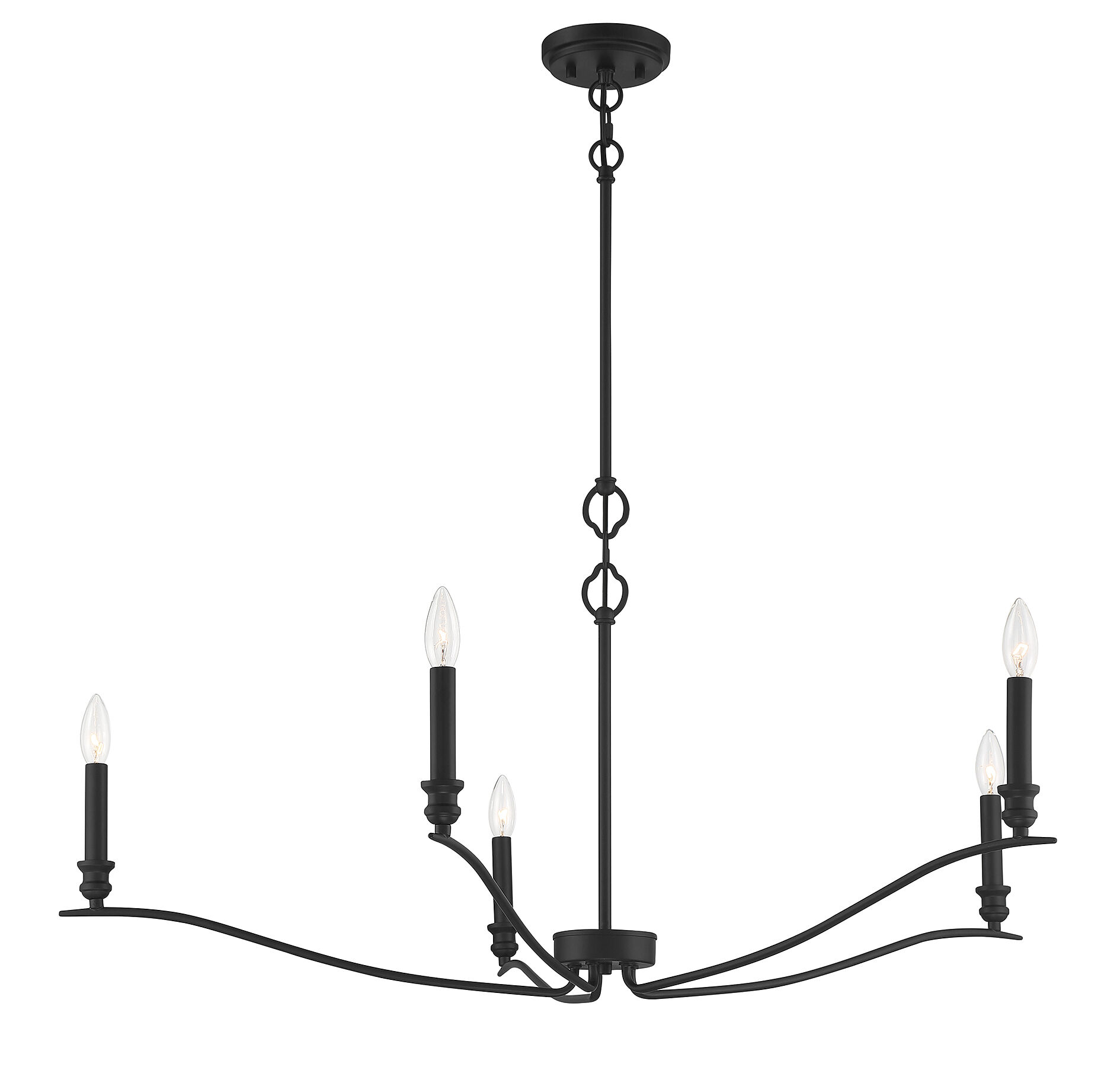 Transitional 5 Light 42 inch Matte Black Chandelier Ceiling Light