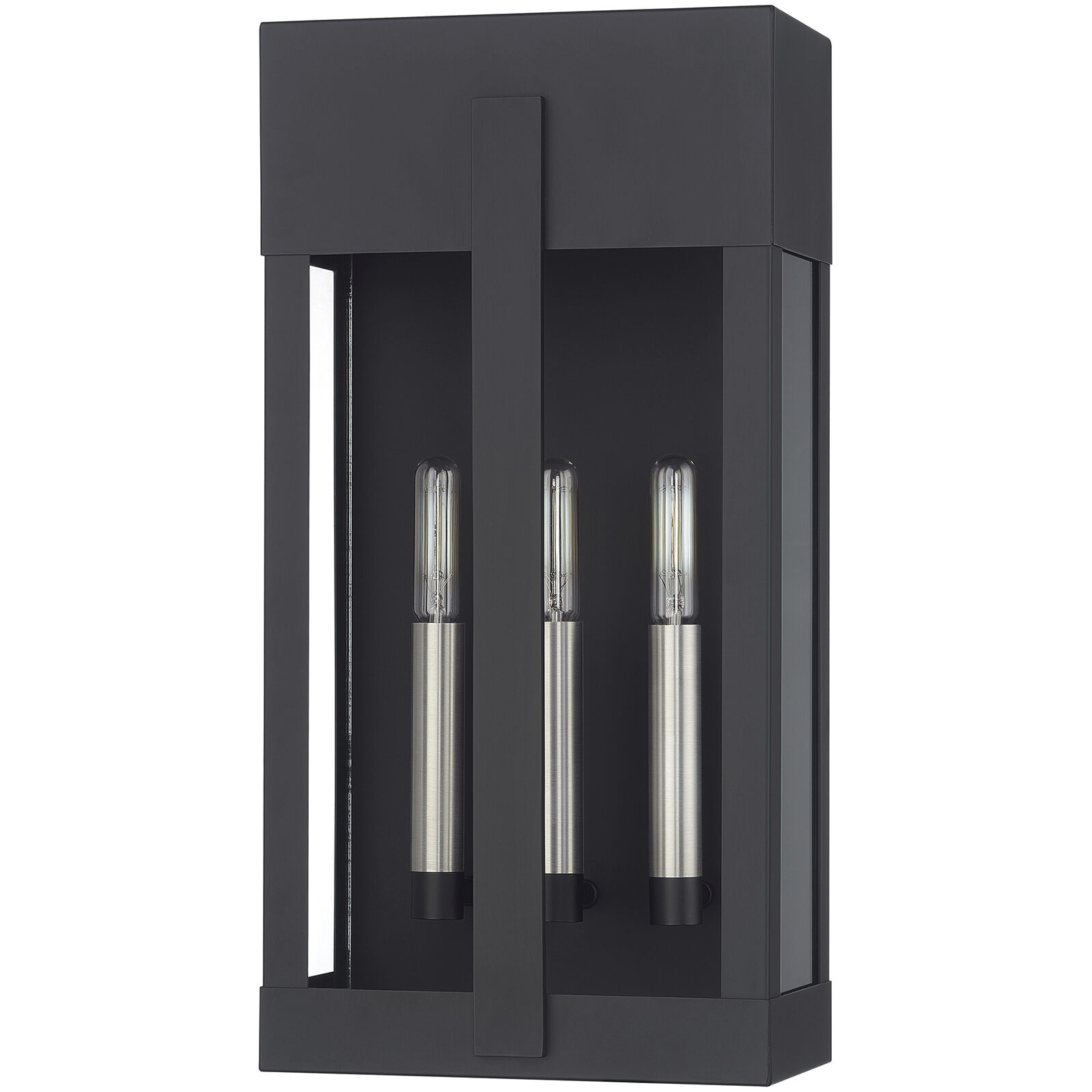 Berksford 3 Light 17 inch Black with Brushed Nickel Candles Outdoor Wall Lantern