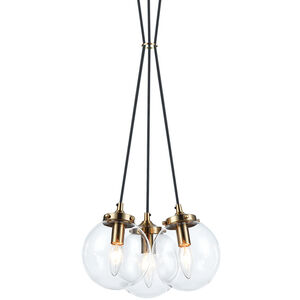 The Bougie 3 Light 13 inch Aged Gold Brass Pendant Ceiling Light in Aged Gold Brass and Clear
