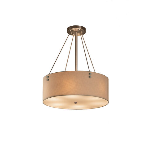 Textile 3 Light 21 inch Brushed Nickel Drum Pendant Ceiling Light in Pair of Cylinders, Cream, Incandescent