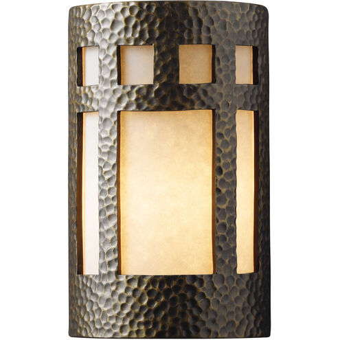 Ambiance LED 6 inch Hammered Polished Brass Wall Sconce Wall Light in Hammered Brass, 1000 Lm LED, White Styrene, Small