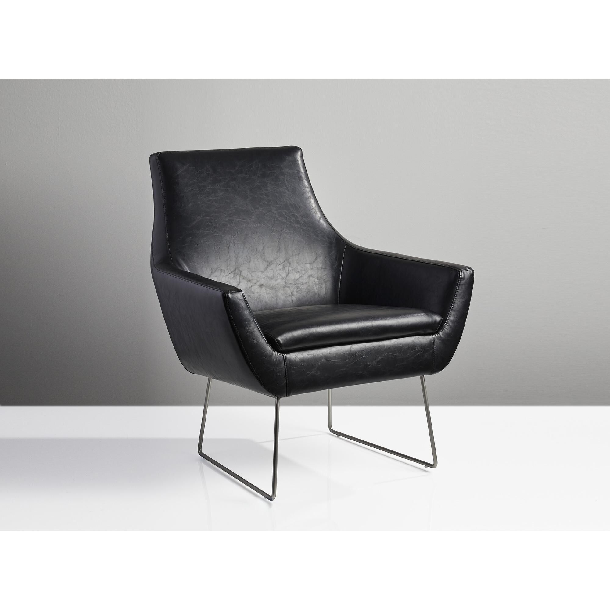 Kendrick Black Distressed PU Leather and Brushed Steel Accent Chair 